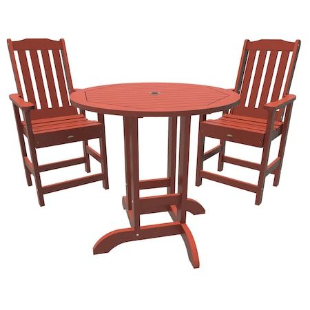 Highwood Usa Lehigh 3pc Round Counter Height Outdoor Patio Furniture Dining Set AD-CNL36-RED